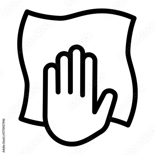 Napkin with hand line icon, washing concept. Vector graphics. Hand with cloth, wash sign on white background, style icon mobile or web design.