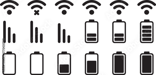 Collection of battery, wifi, and cellular signal icons
