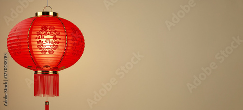 Red Lantern Decoration on Plain Background with Copy Space, Festive Decor and Celebration