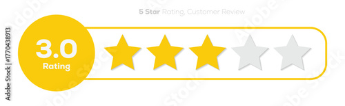 3 out of 5 stars rating. Three stars rating. Client positive feedback stars sign rate us, review vector icon set. Three star rating Customer feedback concept. Vector illustration.