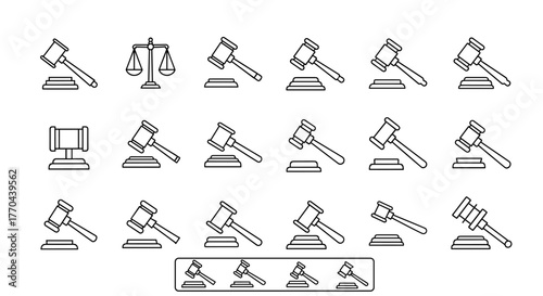 Judicial Gavel Outline Icon Collection: A Versatile Vector Set for Legal and Business Visuals, Featuring Editable Strokes Perfect for Infographics, Articles, Books, Flyers, and Banners. Cartoon