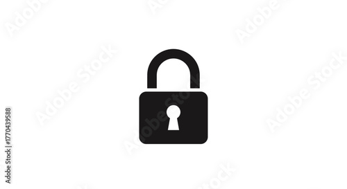 Minimalistic icon of a key with a lock, representing security, privacy, and access, rendered as a vector cartoon illustration on a clean white background, perfect for digital graphics, app