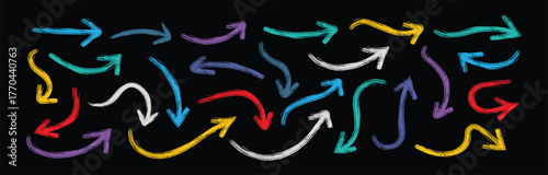 Set of Colorful line hand drawn curved vector arrows icons. hand drawn arrow collection. ink brush hand drawn arrows vector collection black sketch directional icons for Your design. 