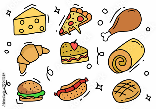 Fast food icon set for graphic ,Hand draw color version