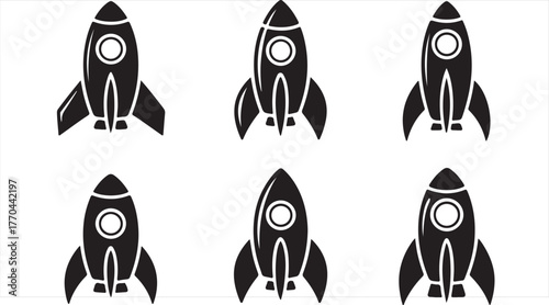 Flat rocket icon set for space, startup, and innovation design projects in modern vector illustration style