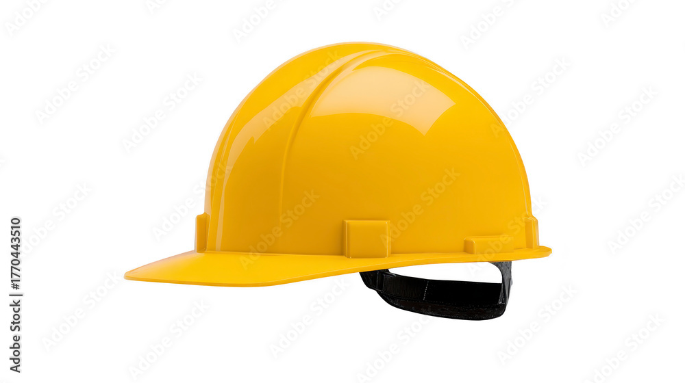 Fototapeta premium Yellow hard hat safety helmet construction protective gear, plastic material, isolated on transparency background, essential for worker safety, industrial equipment, occupational health