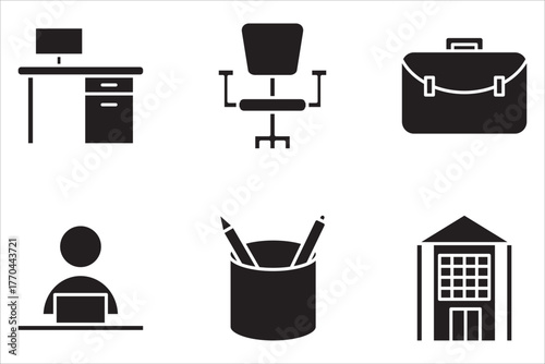  icons set related to workspace. Linear icon collection. Editable stroke. Vector illustration