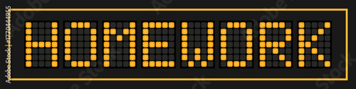 Orange color led banner in word homework on black background