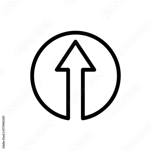 Up arrow inside a circle pointing upwards, symbolizing direction, progress, and advancement
