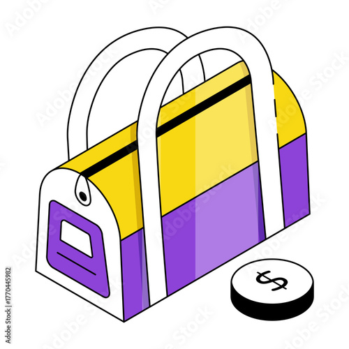 An isometric design icon of duffle bag