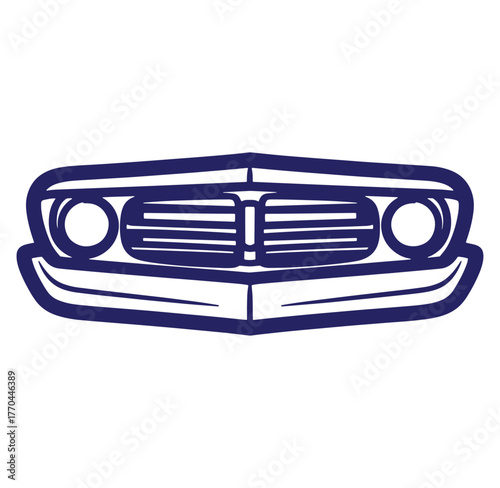 Classic muscle car front end vector illustration in bold outline style on white background