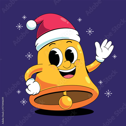 Cheerful Retro Christmas Bell Character