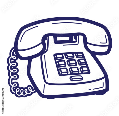Classic landline telephone simple outline illustration isolated on a white background for communications
