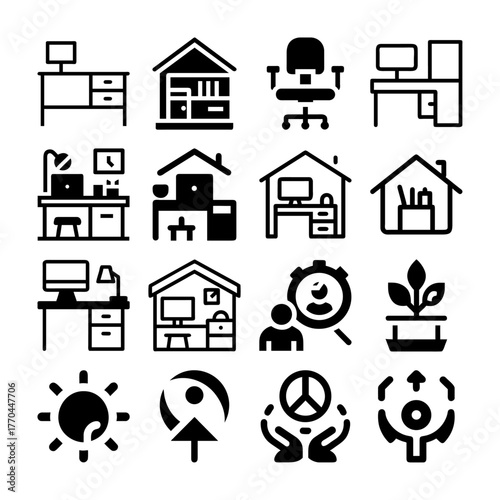 Mega Business, Wellness & Tech Vector Icon Bundle | E-commerce, AI, Home Office, Healthy Food, Strategy, and Digital Service Glyphs