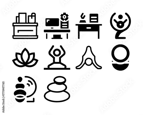 Mega Business, Wellness & Tech Vector Icon Bundle | E-commerce, Home Office, Yoga, Healthy Food, and AI Communication Glyphs