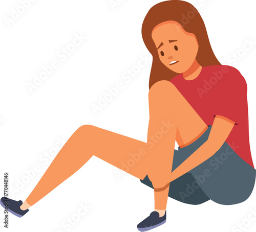 Girl holding her painful leg, suffering from painful feelings, muscle pain, physical injury, trauma or cramp