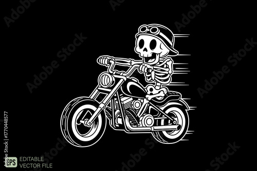 Skeleton Rider on a Motorcycle with Goggles and Helmet.