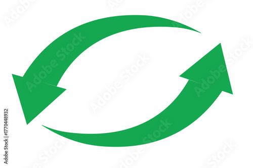 Green Circular Arrows Vector Symbol Representing Recycling Loop and Continuous Flow Process