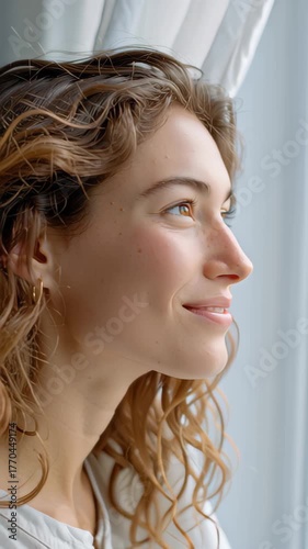 Embracing a fresh start and a hopeful new concept, a beautiful woman looks towards a bright future filled with positive possibilities, reflecting on new beginnings