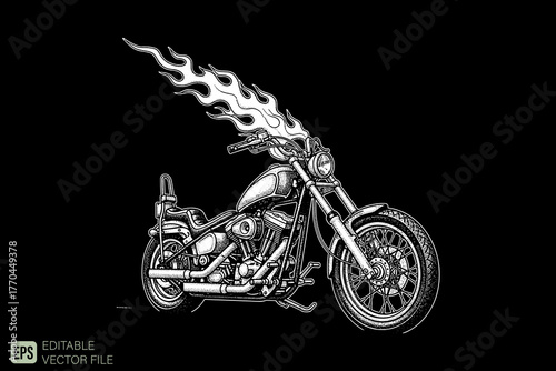Classic Chopper Motorcycle with Fiery Exhaust Trail.