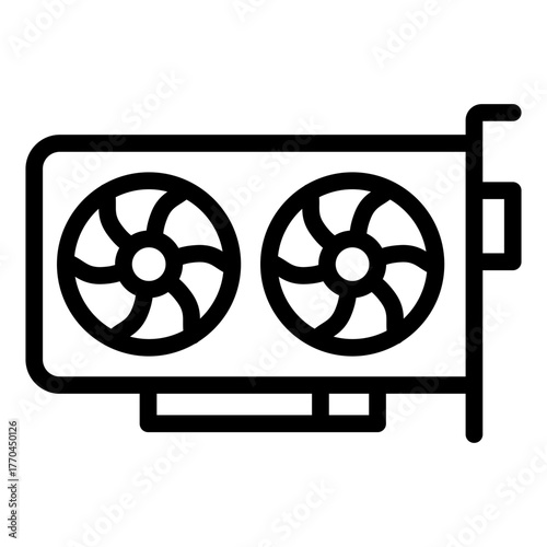 Discrette videocard line icon, mining concept. Vector graphics. Modern GPU, video card sign on white background, style icon mobile or web design.