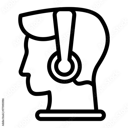 Man head with headphones line icon, music listening concept. Vector graphics. Attentive listener guy, boy sign on white background, style icon mobile or web design.