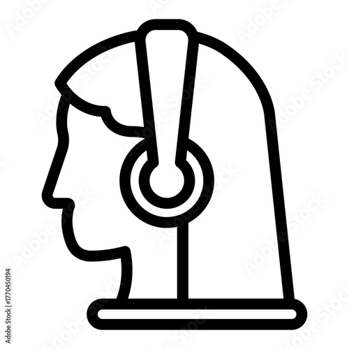 Woman head with headphones line icon, music listening concept. Vector graphics. Attentive listener, girl sign on white background, style icon mobile or web design.