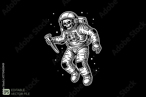 Astronaut Skull Holding Knife in Space.