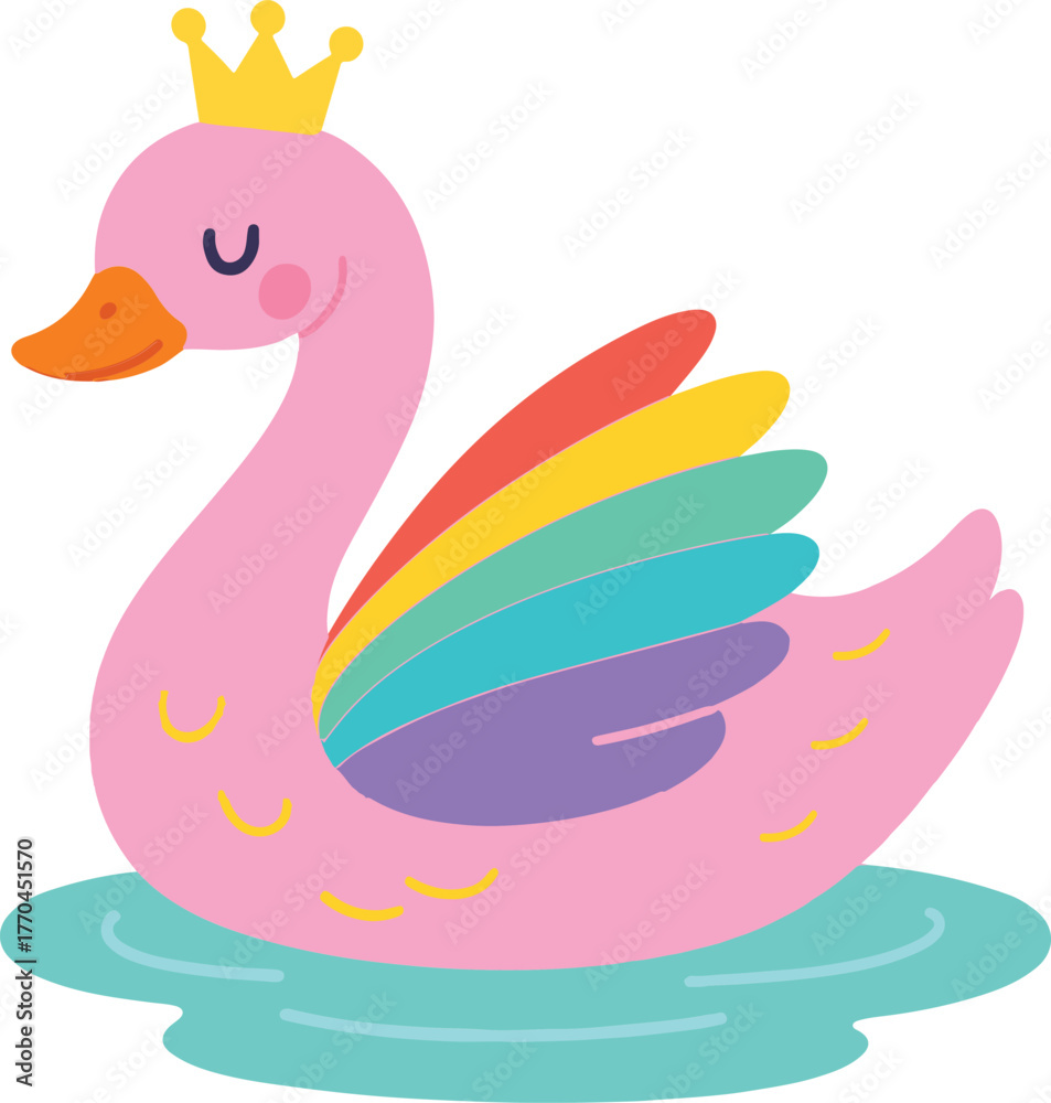 Obraz premium Swan with Crown design - funny kids graphic, children wall print design, trendy animal kids clipart 