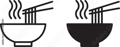ramen bowl menu icon chopsticks hot noodle soup flat vector design
