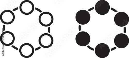 hexagon ring of six circles contrast black white graphic