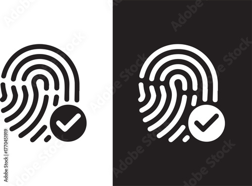 fingerprint identity verification icon with checkmark circular badge