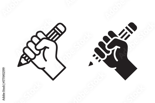 pencil hand clutching pencil angled grip eraser tip vector