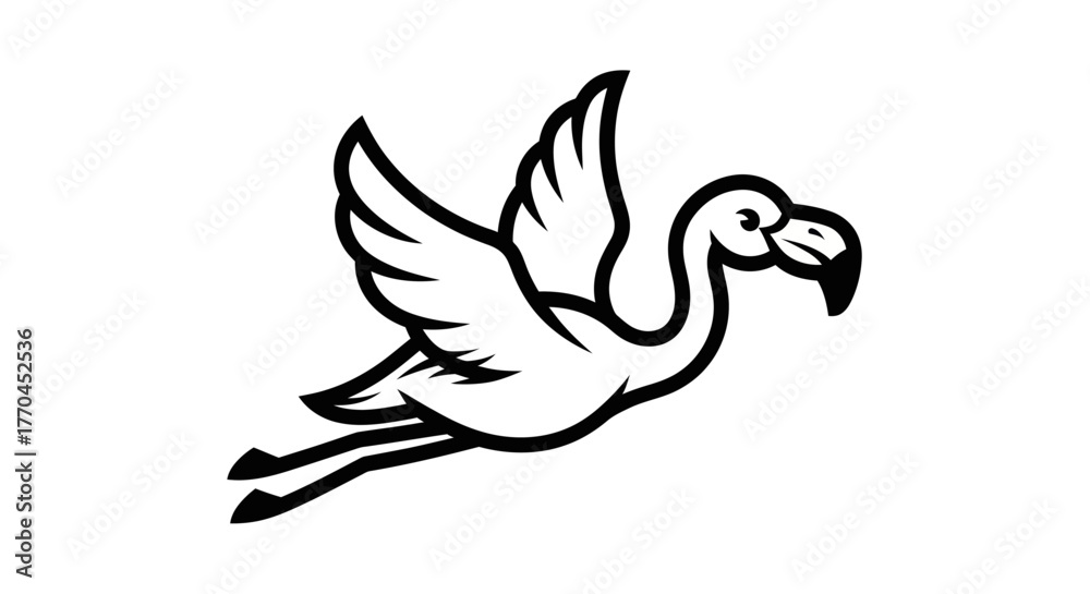 Obraz premium Elegant Flamingo in Flight - A Striking Black and White Illustration.