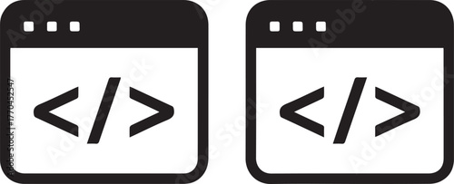 code browser icon with html tags in dual window vector illustration