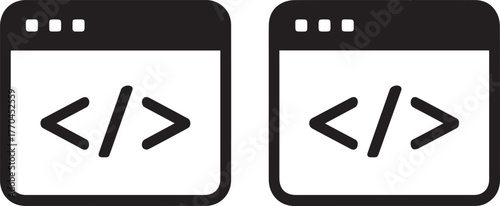 code web development icon showing html tag pair in browser window