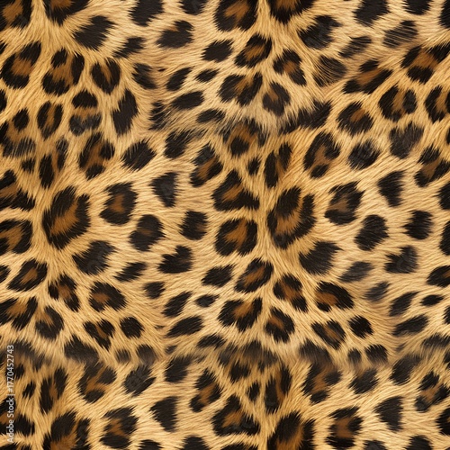 A realistic leopard fur texture, A spotted animal print background, Photorealistic image - Generative AI
