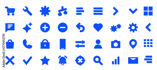 mobile app setting shopping cart lock zoom arrow up down window right wrong search map pin camera gallery list wifi interenet contact message alarm star slider button set collection template applicati