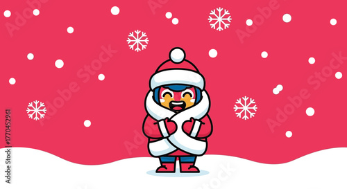 Festive winter character with snow, perfect for seasonal greetings and cheerful illustrations