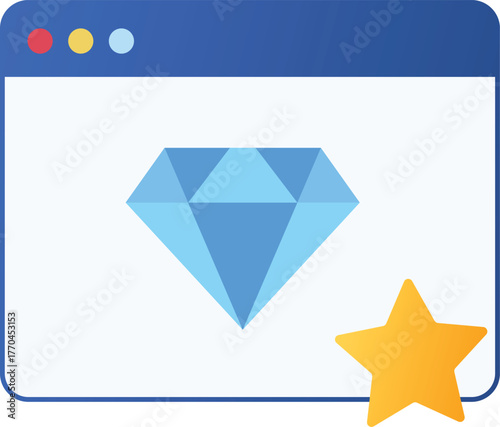 Blue browser window with diamond and yellow star icon jewel