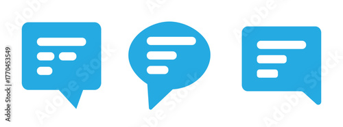 Light Blue Message Bubble Icons Vector Set Representing SMS, Chat, and Text Conversation Symbols