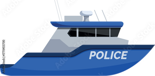 Modern police patrol boat equipped with radar and communication systems, securing coastal areas and maintaining maritime safety