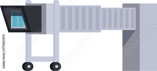 Passenger boarding bridge extending from airport terminal, facilitating safe and convenient aircraft access