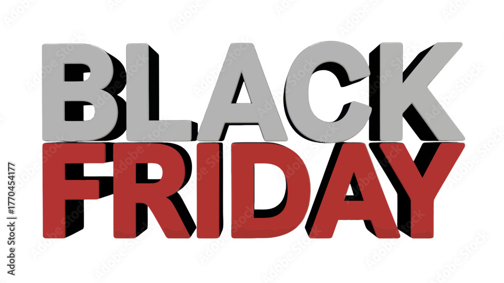 Fototapeta premium A promotional image of the words black friday in grey and red colors with black shadows on a white background