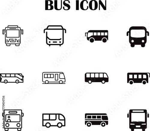 Modern Bus Icon Vector Pack – Flat, Minimal, and Editable Transport Symbols for Web and App Design