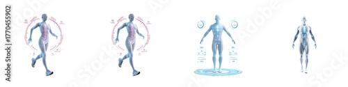 Set of human body scan and health technology icons isolated on transparent background