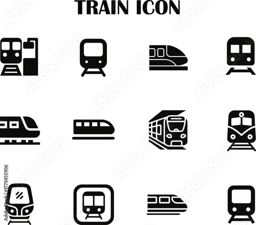 Set of modern vector train icons – transportation, railway, locomotive, travel, commuter, cargo, public transit symbols for digital and print design
