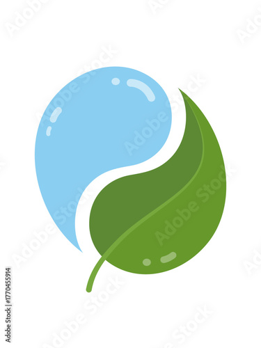 Ecological conceptual illustration. Water and Leaf Yin Yang Symbol. Vector illustration.