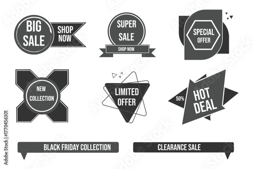 Modern sale badges set for discounts and special offers.Great for online shops,banners,ads,social media and marketing.Fully editable vector graphics.Change text,colors and size anywhere online.