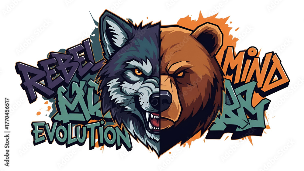 Obraz premium Fierce Wolf and Bear Mascots 